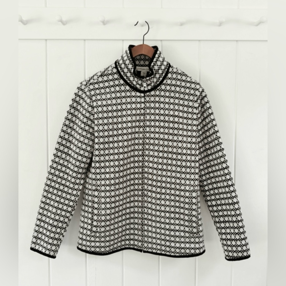 Coldwater Creek Wool Blend Fleece Mock Neck Zip Up Geometric Women Small Warm